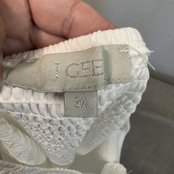 J Gee Dress 2X Wihite Tiered Smocked Sheer Ruffle Midi Boho Romantic Cottagecore - Picture 4 of 8